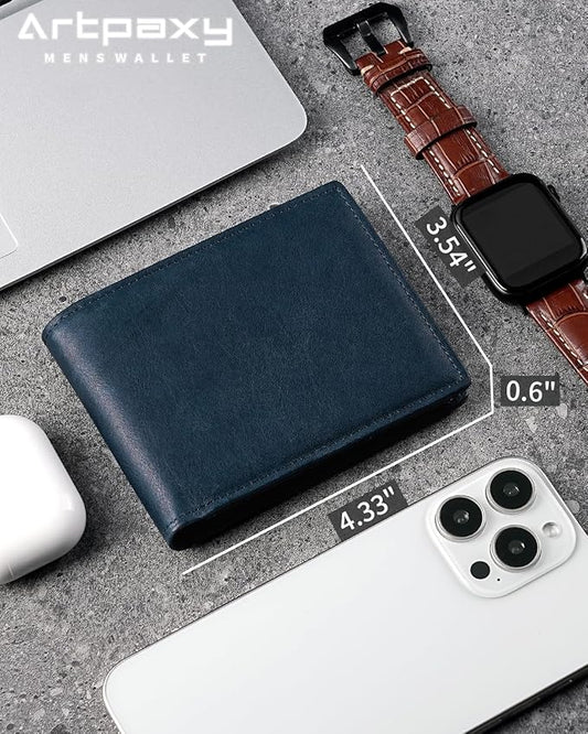 Artpaxy Mens Wallet Bifold Genuine Leather RFID Blocking Wallet for Men with 2 ID Windows 12 Card Holders 2 cash pockets 1 Gift Box