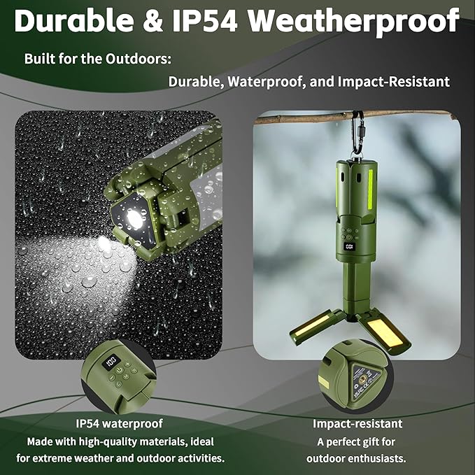 Rechargeable 14000mAh Camping Light & Lantern with Stand, 6000LM Telescoping Camping Tent Light, Cordless Dimmable Waterproof, Magnetic Base/Clip Hook for Hiking Fishing, Emergency Flashlight