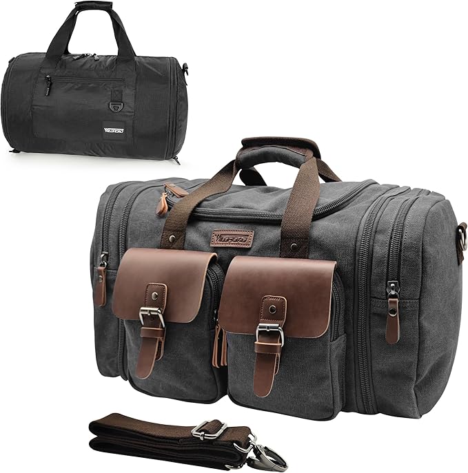 Wildroad Travel Bags for Men, Gym Bag & Duffle Bag for Travel, Carry on Bag Duffel Bag 3 IN 1 Expandable Overnight Weekender Bag (Black, Large-50L+ Gym Bag)