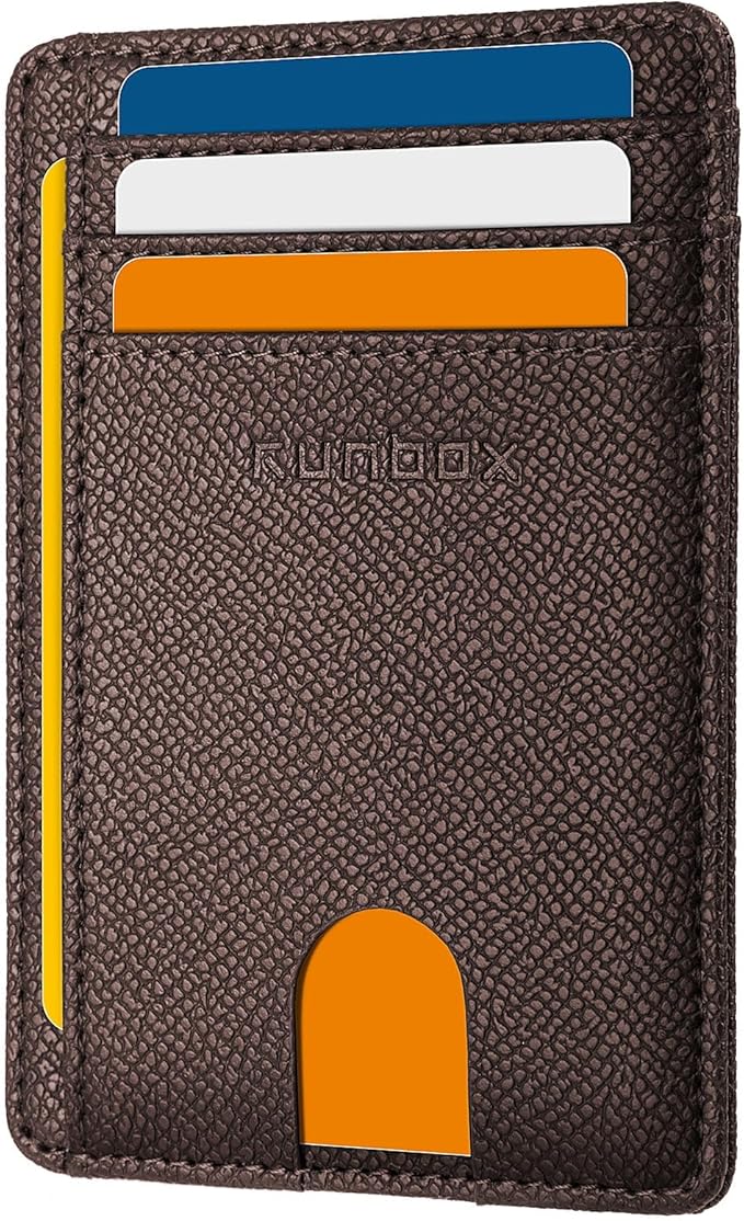 RUNBOX Slim ID Cases Minimalist Front Pocket RFID Blocking Leather Wallets for Men and Women Card Holder Wallets Gifts for men