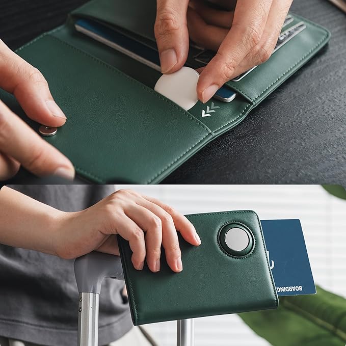 VULKIT Passport Holder with Airtag Slot, Premium Nappa Leather, RFID Blocking Airtag Passport Wallet