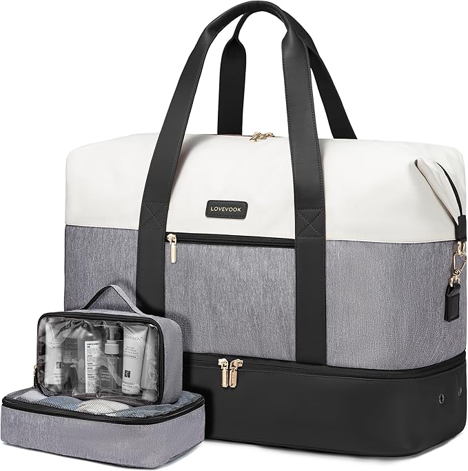 LOVEVOOK Weekender Bag, Large Travel Duffel Bag for Women with 2 Packing Cubes, Carry on Overnight Bag with Shoe Compartment, Mom Hospital Bags for Labor and Delivery