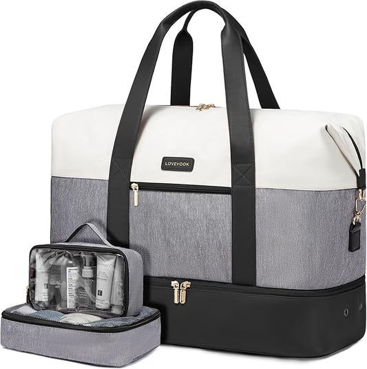 LOVEVOOK Weekender Bag, Large Travel Duffel Bag for Women with 2 Packing Cubes, Carry on Overnight Bag with Shoe Compartment, Mom Hospital Bags for Labor and Delivery