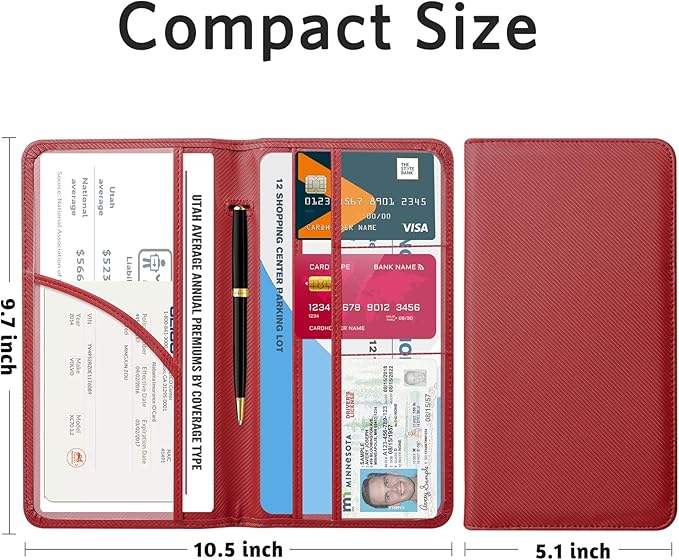 CoBak Car Registration and Insurance Holder - Vehicle Glove Box Car Organizer,Auto Truck Comparment Accessories Case with Magnetic Closure for Driver License,Cards, Carbon Red