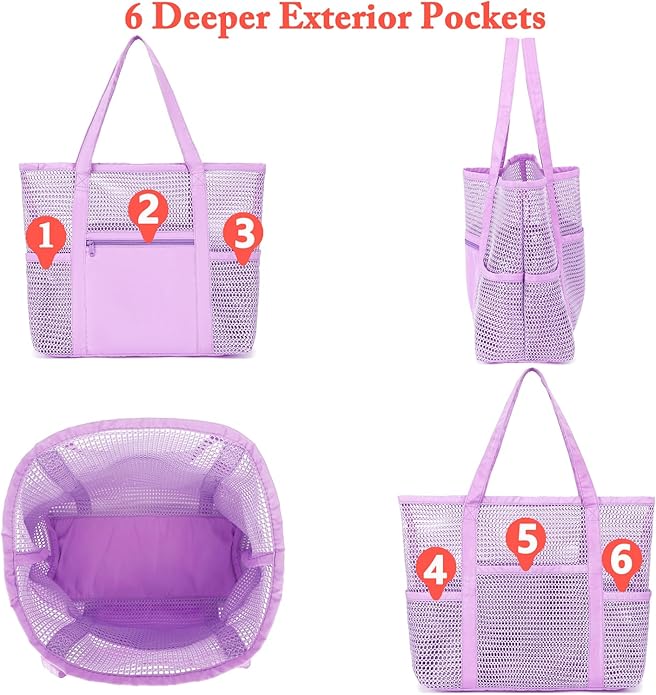 Mesh Beach Bag for Women, Casual Hobo Bags Large Beach Tote for Pool Travel Cruise Vacation Essentials