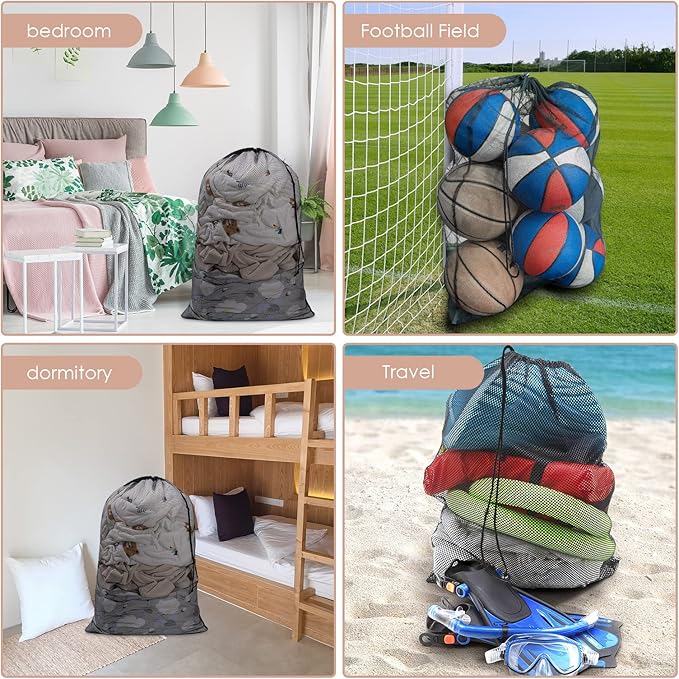 Meowoo Large Mesh Laundry Bag, 27×36inch Heavy Duty Mesh Laundry Bags Drawstring Lockable, Laundry Hamper Liner, Machine Washable, for Travel,Storage, Sports Factories, Dorms, Black 1pcs