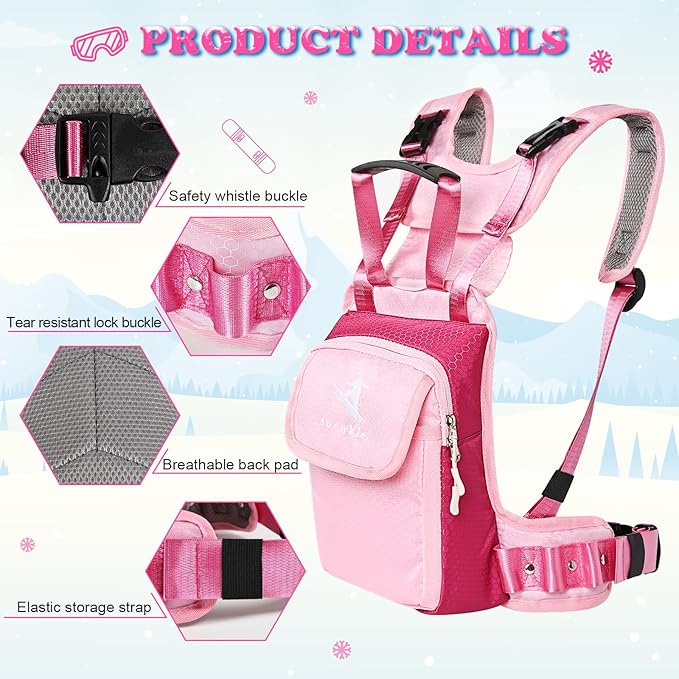 Anewkle Children’s Ski Harness Trainer Snowboard Anti-fall Traction Belt Beginner Ski Auxiliary Bag with Safety Belt Kid’s Ski Backpack with Speed Control Harness