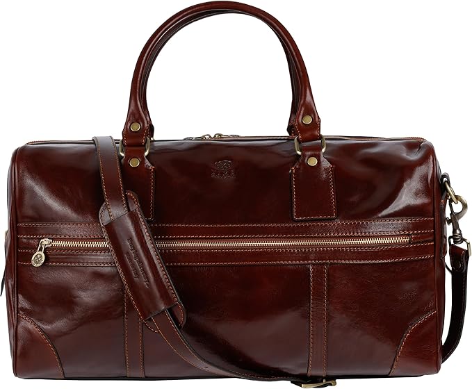 Time Resistance Leather Travel Bag - Duffel Weekender Bag (Brown)