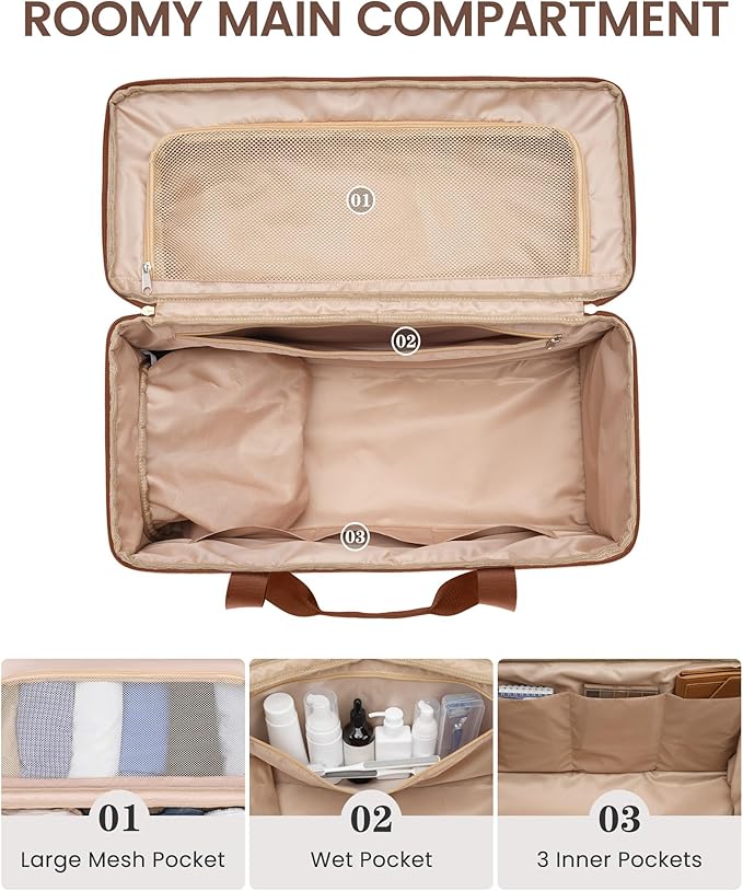 Weekender Travel Duffle Bag for Women: Overnight Bags with Shoe Compartment Carry on Bags for Airplanes with Toiletry Bag Weekend Yoga Gym Bag with Wet Pocket Black Brown