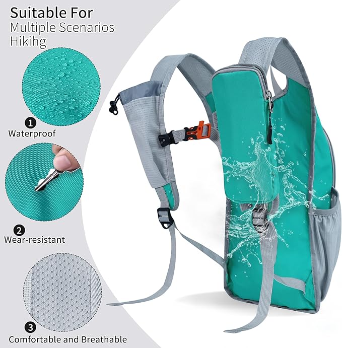 HIGH EXPERIENCE Hiking Backpack 10L/15L Small Daypack Lightweight Packable Travel Foldable Water Resistan for Women Men (Lake Green, 15L)