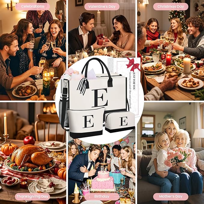 BAGAIL Initial Tote Bag, Personalized Birthday Gifts for Women, Teacher, Friends, Mom, Wedding, Monogrammed Beach Bag