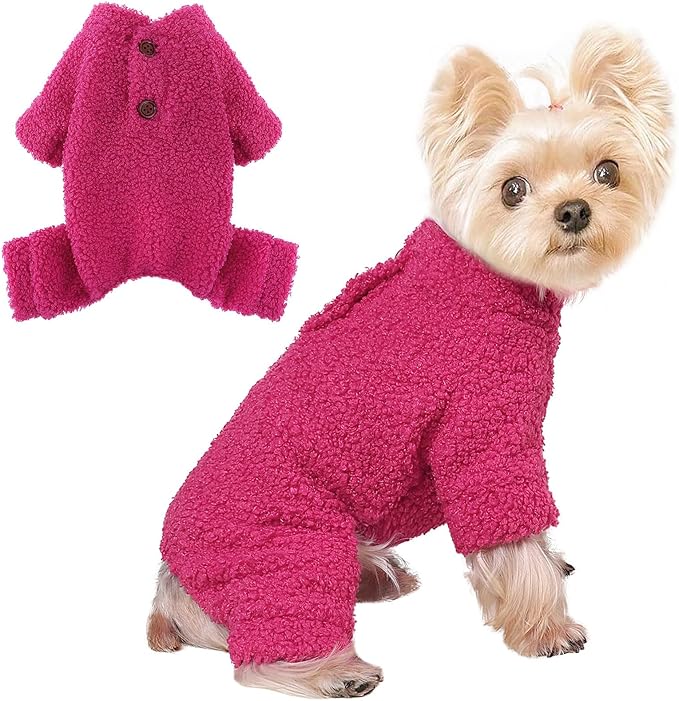 Dog Sweaters for Small Dogs Winter Dog Pajamas Sized Dogs Boy Girl Fleece Pet Clothes Puppy Outfit 4 Legs Jumpsuits for Chihuahua Yorkie Cat Apparel, Rose, M