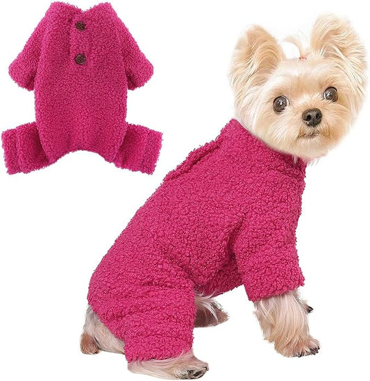 Dog Sweaters for Small Dogs Winter Dog Pajamas Sized Dogs Boy Girl Fleece Pet Clothes Puppy Outfit 4 Legs Jumpsuits for Chihuahua Yorkie Cat Apparel, Rose, M
