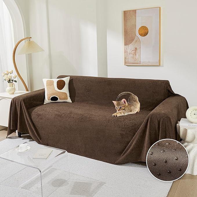 MEETSKY Couch Cover Washable for 2 Cushion Sofa, Cat Scratch Proof Furniture Protector Love Seat L Shape Couch Covers Soft Sectional Sofa Cover for Dogs Pets, 71" x 118", Brown