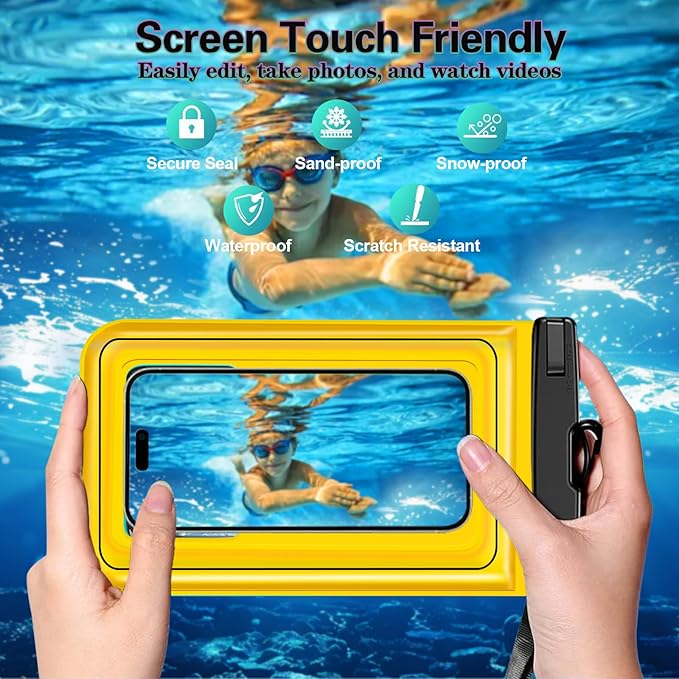 Floatable 3 Pack Multicolor Universal IP68 Floating Waterproof Phone Pouch,Adjustable Neck Lanyard Waterproof Phone Case Dry Bag for Apple iPhone,Samsung,and up to 8.3" Yellow,Orange,Green