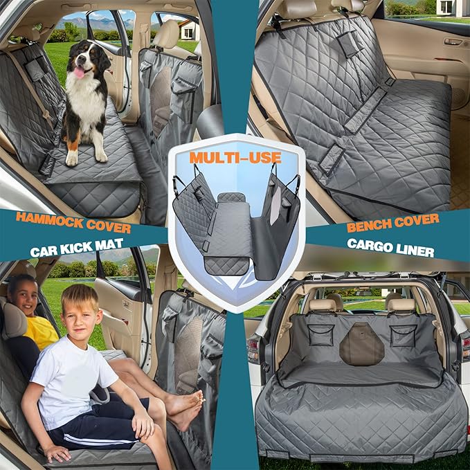 Car Seat Cover for Dogs with Mesh Window, Bench and Hammock Combination - Detachable, Suitable for Most Vehicles (Grey, X-Large)