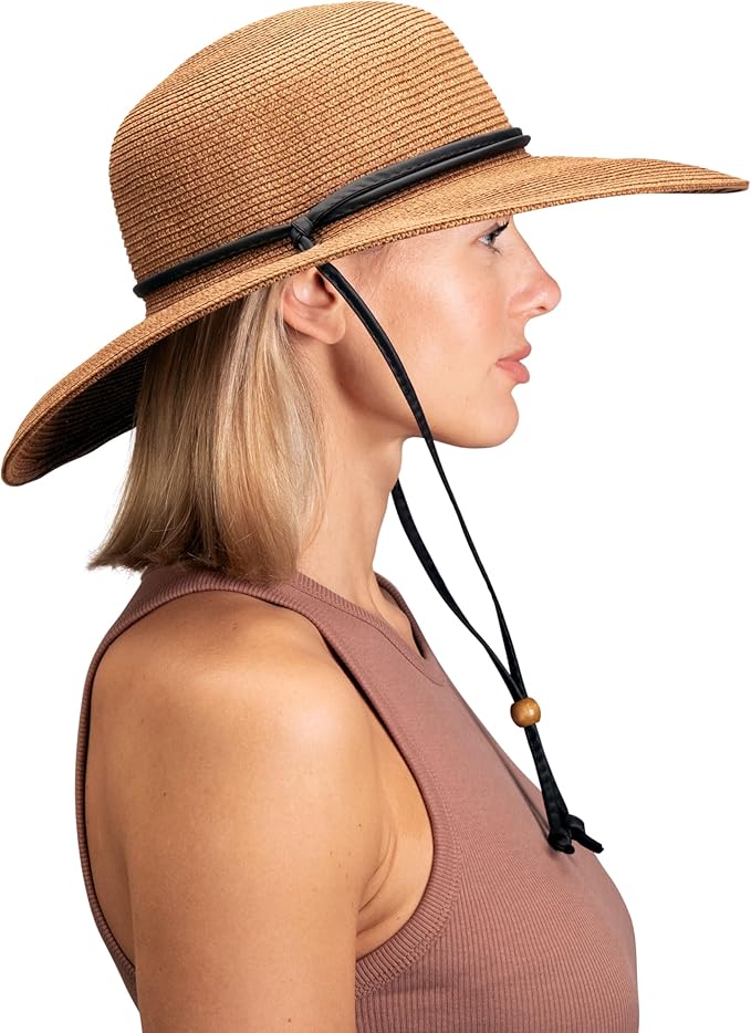Sloggers Women's Wide Brim Braided Sun Hat with Wind Lanyard - UPF 50+ Maximum Sun Protection