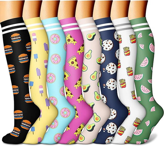 CHARMKING Compression Socks for Women & Men Circulation (8 Pairs) 15-20 mmHg is Best Support for Athletic Running,Cycling