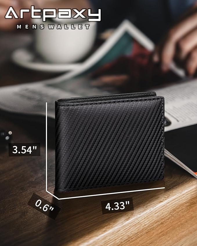 Artpaxy Mens Wallet Genuine Leather Bifold RFID Blocking Wallet for Men with 2 ID Windows 12 Card Holders 2 cash pockets 1 Gift Box