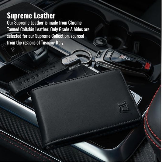 Kings Loot Wallet for Men | Minimalist Slim RFID Blocking Leather Design with Cash Pocket & Card Pull Strap | Holds 1-15 Cards | Stylish & Durable Wallets (Onyx Black)
