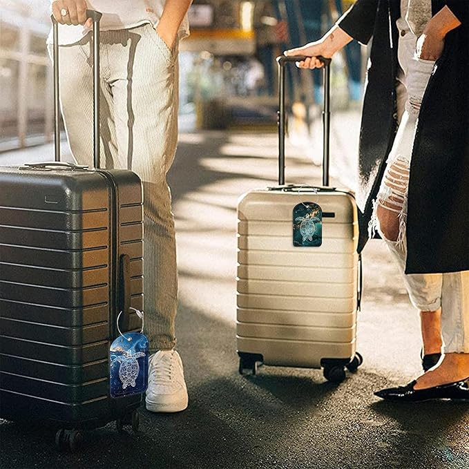 2 Pack Luggage Tag for Suitcase Liquid Marble and Turtle Leather Suitcase Tags with Privacy Name ID Label and Stainless Steel Loop for Travel Bag