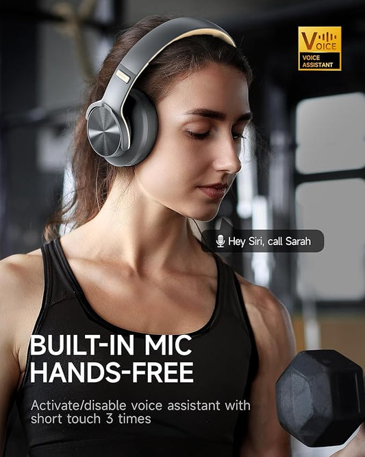 Picun B8 Bluetooth Headphones, 120H Playtime Headphones Wireless Bluetooth with 3 EQ Modes, Low Latency, Hands-Free Calls, Over Ear Headphones for Travel Home Office Cellphone PC (Ashen Golden)