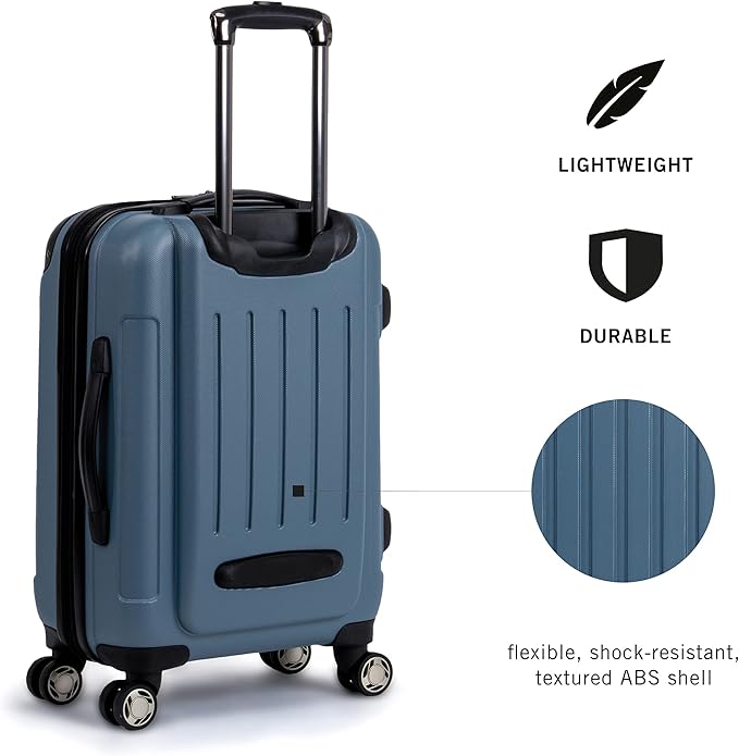 Kenneth Cole REACTION Renegade Luggage Expandable 8-Wheel Spinner Lightweight Hardside Suitcase, Granite Blue, 3-Piece Set (20"/24"/28")
