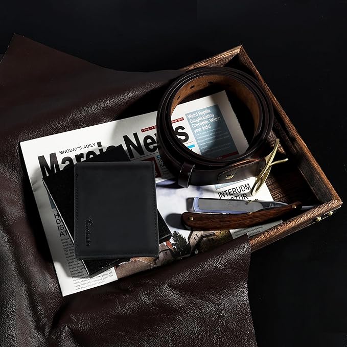 Travelambo Genuine Leather Wallet for Men with Gift Box - Handmade Bifold Stylish - Mens Wallets Rfid Blocking with 2 ID Windows