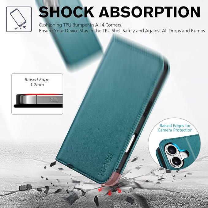 TUCCH Case Wallet for iPhone 17 (6.3-Inch) 2025, [3 Card Slots] Kickstand [RFID Blocking] PU Leather Case, Flip Folio Cover with [TPU Shockproof Interior Shell], Teal Green