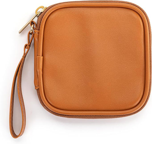 DEMDACO Electronic Accessories Tech Pouch Carry Case Travel Organizer for Cables Chargers and Headphones 4 x 4 Inch Saddle Brown