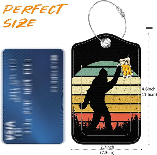 Sasquatch Luggage Tag for Suitcase 2 Pack Leather Luggage Tag with Privacy Flap Name ID Label and Metal Loop for Women Men Travel