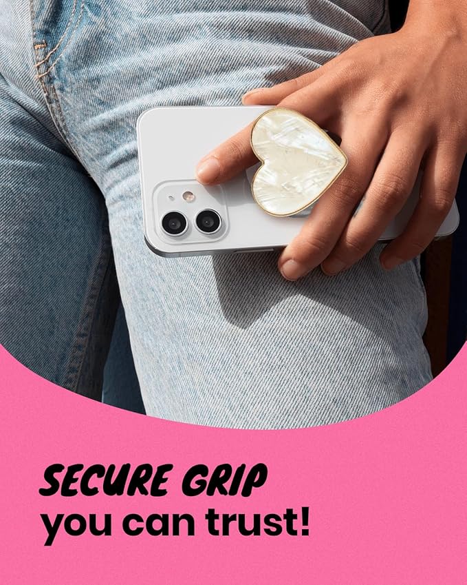 OnTheGrip Cute Natural Seashell Design Heart Shape Collapsible Mobile Phone Grip Stand Holder for Smartphone Tablet Cell Phone Accessory (Crème)