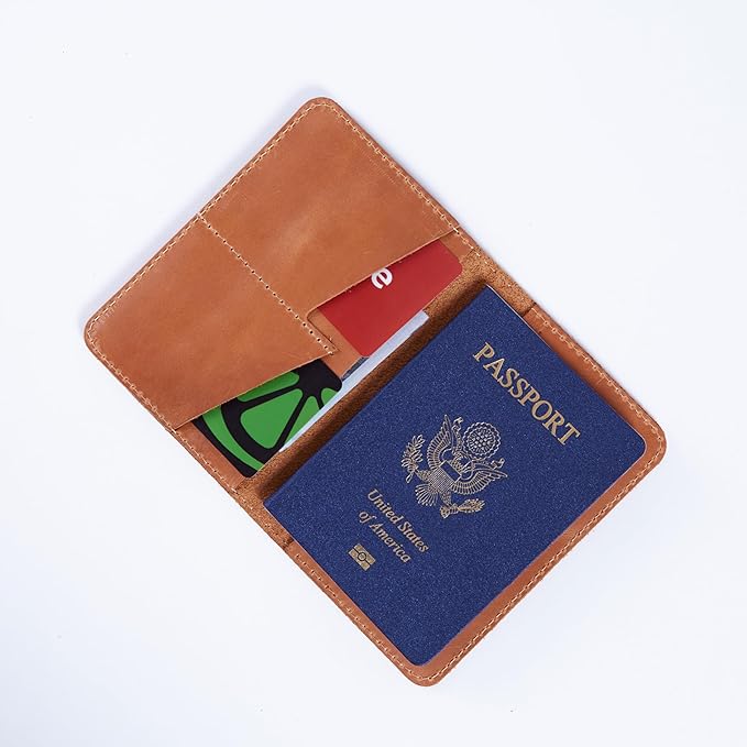 INCARNE US Passport Cover Clear - Travel Passport Wallet - Leather Passport Holder for Men Women Family with Card Slots & Note Compartmen - Sleeve Protector - Genuine Leather - Vintage Cognac