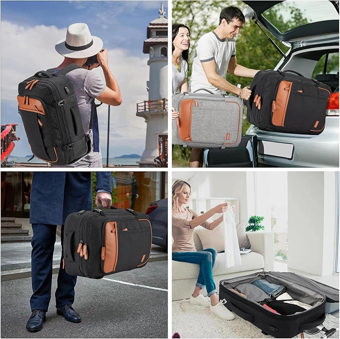 Lumesner Rolling Backpack for Men and Women, Extra Large 42L Travel Backpack with Wheels, 17.3 Inch Carry-On Laptop Bag with 4 packing cubes for Business and Work, Large Capacity Rolling Bag, Black