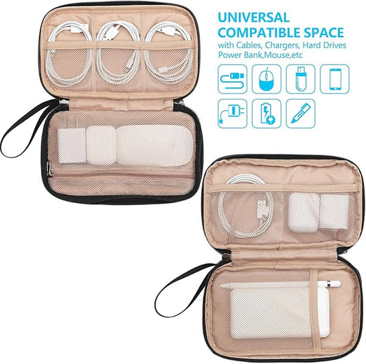 NISHEL Travel Cord Organizer Case, Double Layers Tech Electronic Bag, Essentials for Charger, Cable, Phone, Flash drive, Medium, Black