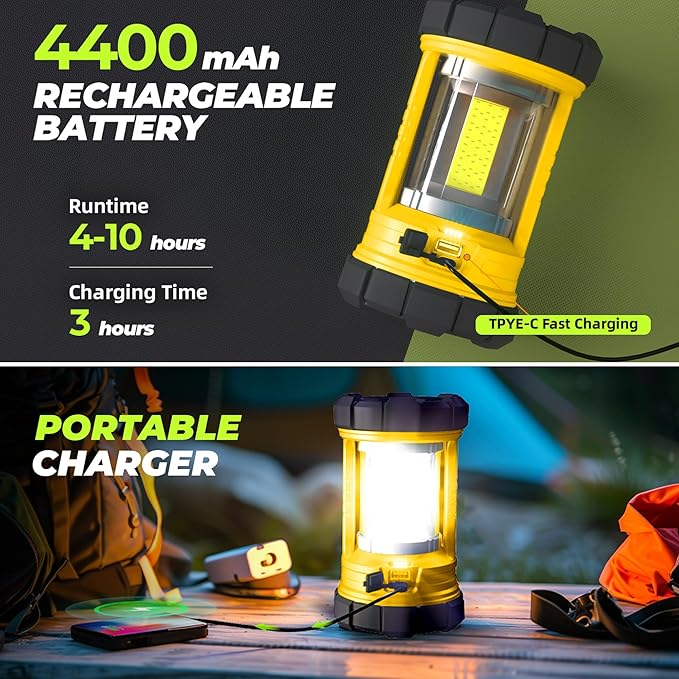 Camping Lantern 3000LM, LED Lanterns for Power Outages with 4400mAh Phone Charger, Impact-Resistant Rechargeable Lantern, 5 Light Modes Waterproof Lantern for Hurricane Emergency(Orange)