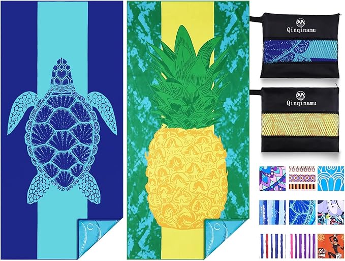 2 Pack Microfiber Lightweight Beach Towel 71"x32" Oversized Extra Large Thin Sand Free Towels Travel Swim Pool Yoga Gym Camping for Adults Women Men Beach Essentials Accessories Vacation Gift