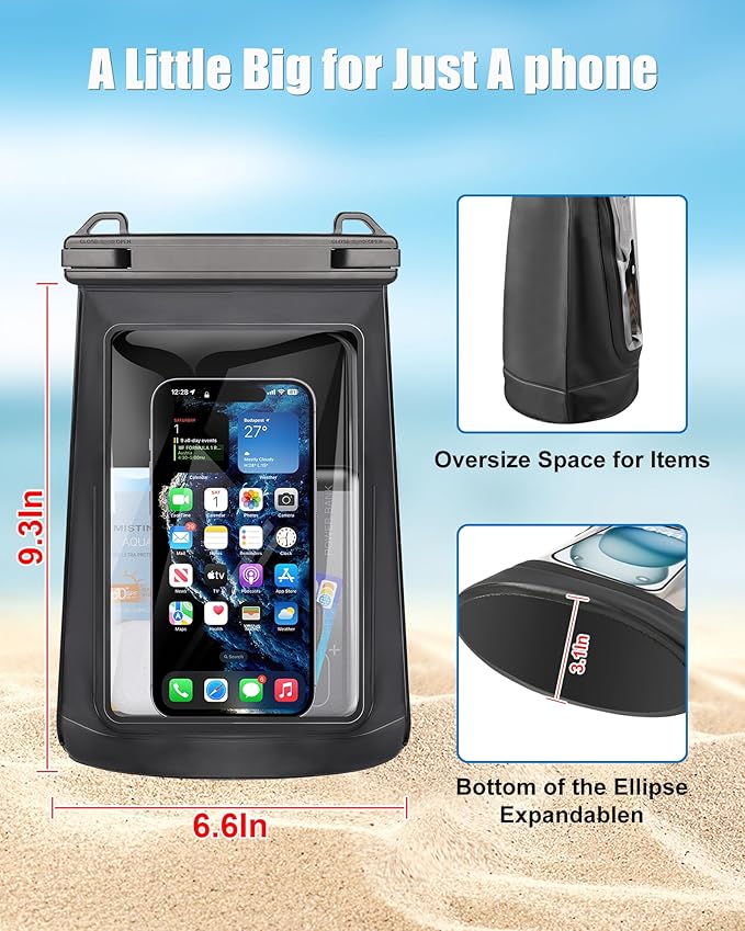 Waterproof Phone Pouch for iPhone 16 15 14 11 Pro Max & Galaxy S24 S21 - Floating Large Capacity Dry Bag Stores Sunscreen, Sunglasses - Oversized Waterproof Bag for Beach, Swimming, Kayaking