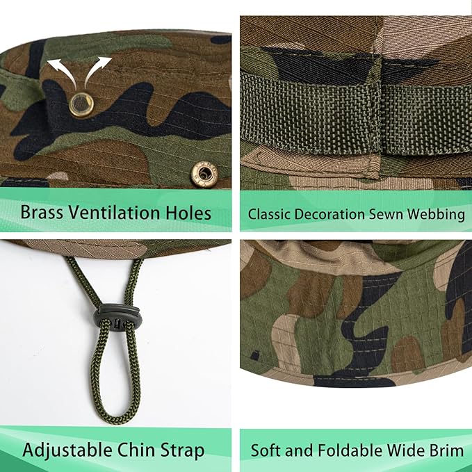 Sun Hats for Men Women Boonie Hat UPF 50+ Bucket Hat Wide Brim UV Protection Fishing Hiking Safari Outdoor Hats