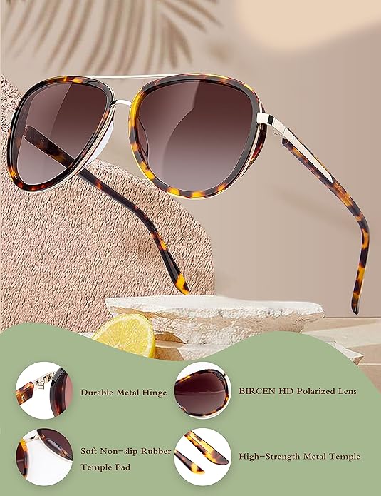 BIRCEN Polarized Sunglasses for Women UV - Protection Womens Retro Mirrored Shades with Acetate Frame BC2001