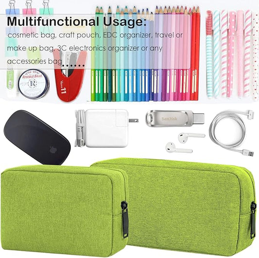 Electronics Accessories Organizer Pouch Bag, Electronic Organizer Travel Case Cord Storage Bag for Laptop Mouse Charger, Cable, Power Bank, Hard Drive, Various Accessories (Small+Big, Green)