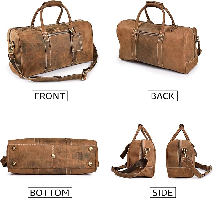 Leather Village Leather Duffel Bags for Men & Women-Stylish Travel Weekender Carry-On Sports Gym Overnight Luggage Bag - 20 Inch - Vintage Brown