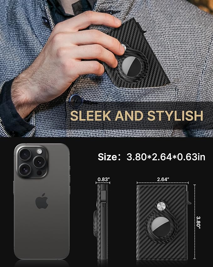 typecase Mens Wallet Card Holder for AirTag: Leather Smart Wallet for Men Compatible with Apple Air Tag, RFID Blocking, Slim, Minimalist - 9-14 Card Capacity | ID Window | Cash Slot (Orange)