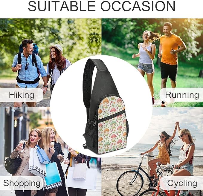 SWEET TANG Casual Sling Backpack for Women Chest Shoulder Crossbody Backpack, Gym Funny Sack, Satchel Travel Bag Outdoor Hiking Daypack Pink Mushroom