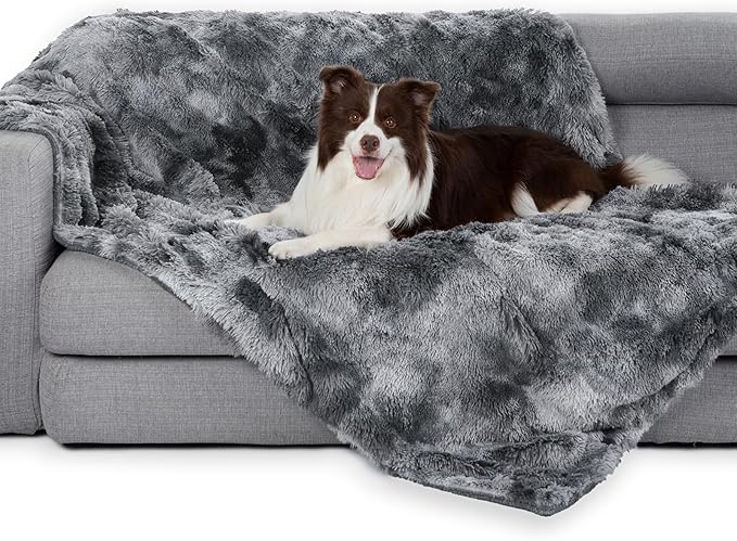 gogobunny Waterproof Dog Blanket for Large Dogs, Cats, Puppy, Reversible Faux Fur Pet Throw Blanket, Washable,Calming Furniture Protection for Sofa Bed (50x60 Inch (Pack of 1), Tie-dye Grey)