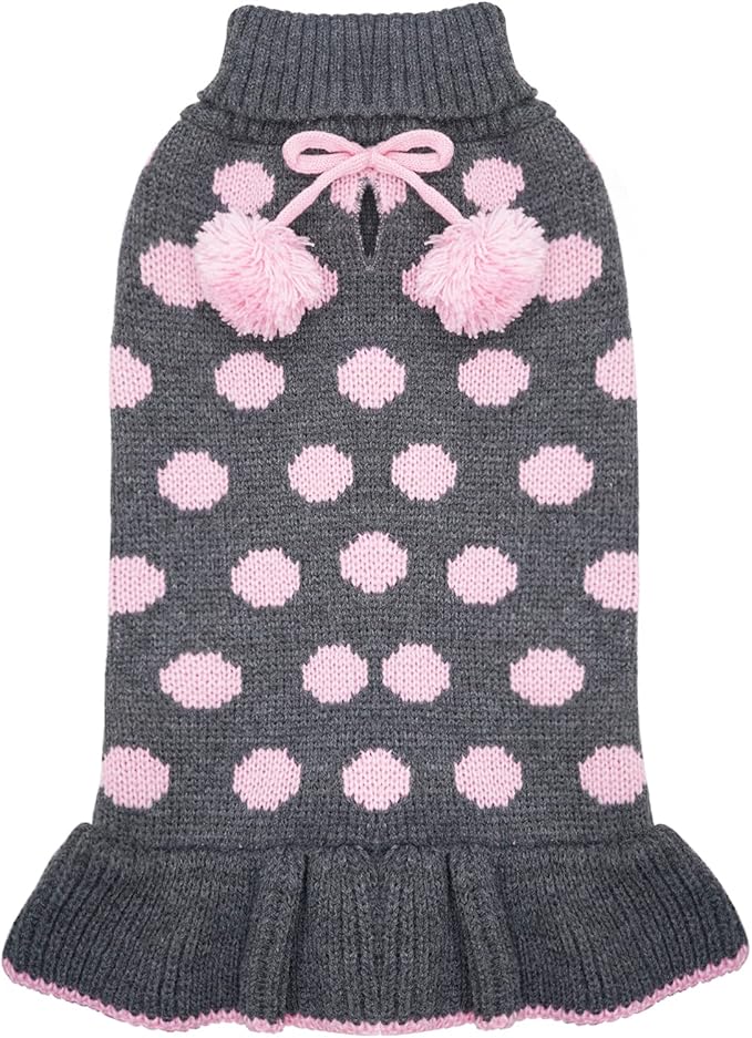 KYEESE Dog Sweater Dress with Leash Hole Turtleneck Dog Sweater for Girl Small Medium Knit Pullover Warm Pet Sweater for Fall Winter
