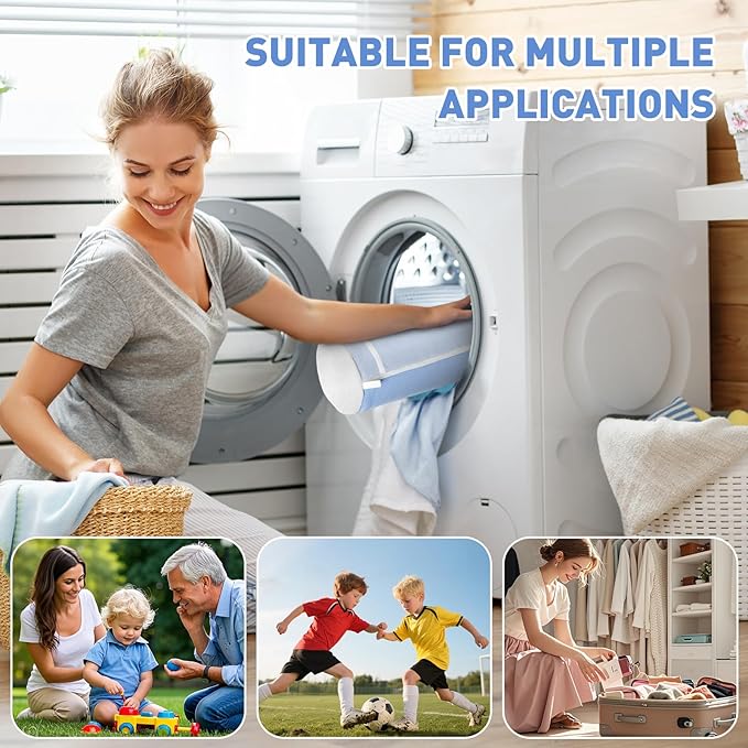 Shoe Washing Machine Bag for Washer and Dryer - Reusable Lint-free, Large Sneaker Laundry Bag for Tennis Home Shoe Washing Kit, Includes Shoes Trees to Prevent Deformation, Blue 2pcs