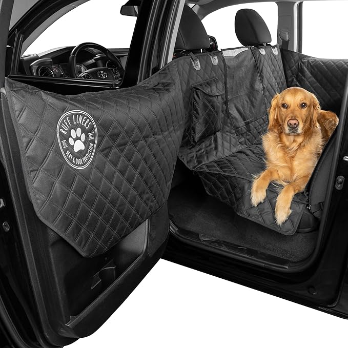 Ruff Liners Medium Dog Seat Cover, Black – As Seen on Shark Tank – Back Seat Protector for Cars, Mid-Size SUVs, & Mid-Size Trucks – Waterproof, Touch Fasteners, & Belt Slots – Sturdy Dog Hammock