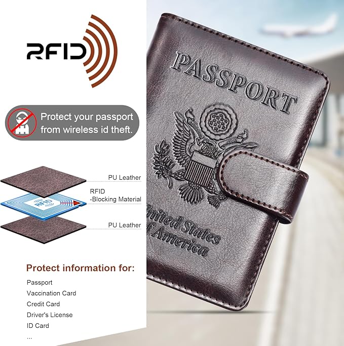 Herain Passport Holder for Travel Cruise Essentials, 2 Pcs Passport Cover Wallet Case Women Men Family, RFID Passports Book Card Holders Travel Accessorie Gifts Must Haves