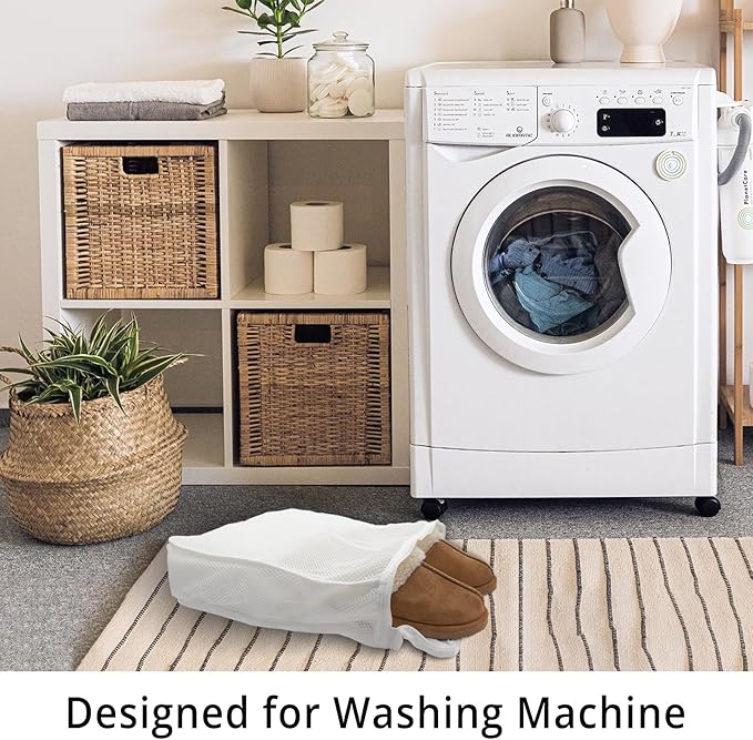 2Pcs Large Shoes Laundry Bags for Washing Machine, Fits Sneaker up to Size 14, Double Layer Mesh 16x14x3 inch Wash Bag with Built-in Divider